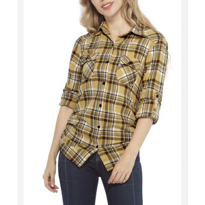NWOT MATCHSTICK Yellow & Brown Flannel Button Down Shirt M